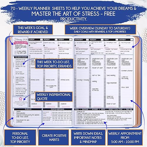 Miniatura 4 de Agenda de la Ley de Atracción - Agenda de lujo semanal y mensual, sept. 2022 a dic. 2023, un viaje de 16 meses para aumentar la productividad y