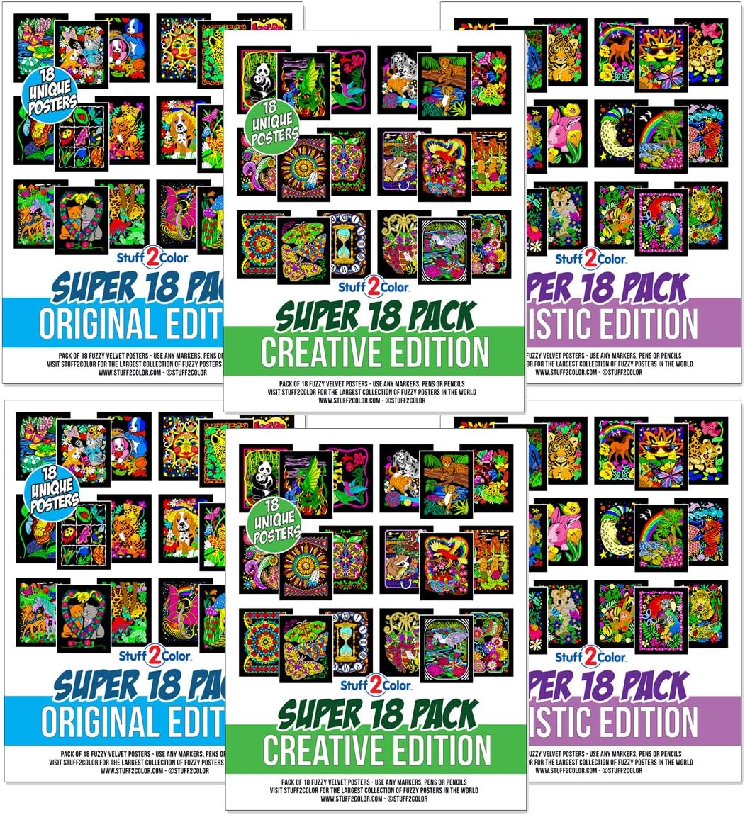 Bulk Pack of 108 Fuzzy Velvet Coloring Posters (2 Each of 54 Unique Coloring Posters) - Great for Schools, Assisted Living Facilities, Rehab Centers, Hospitals, Retirement Homes [All Ages Fun]