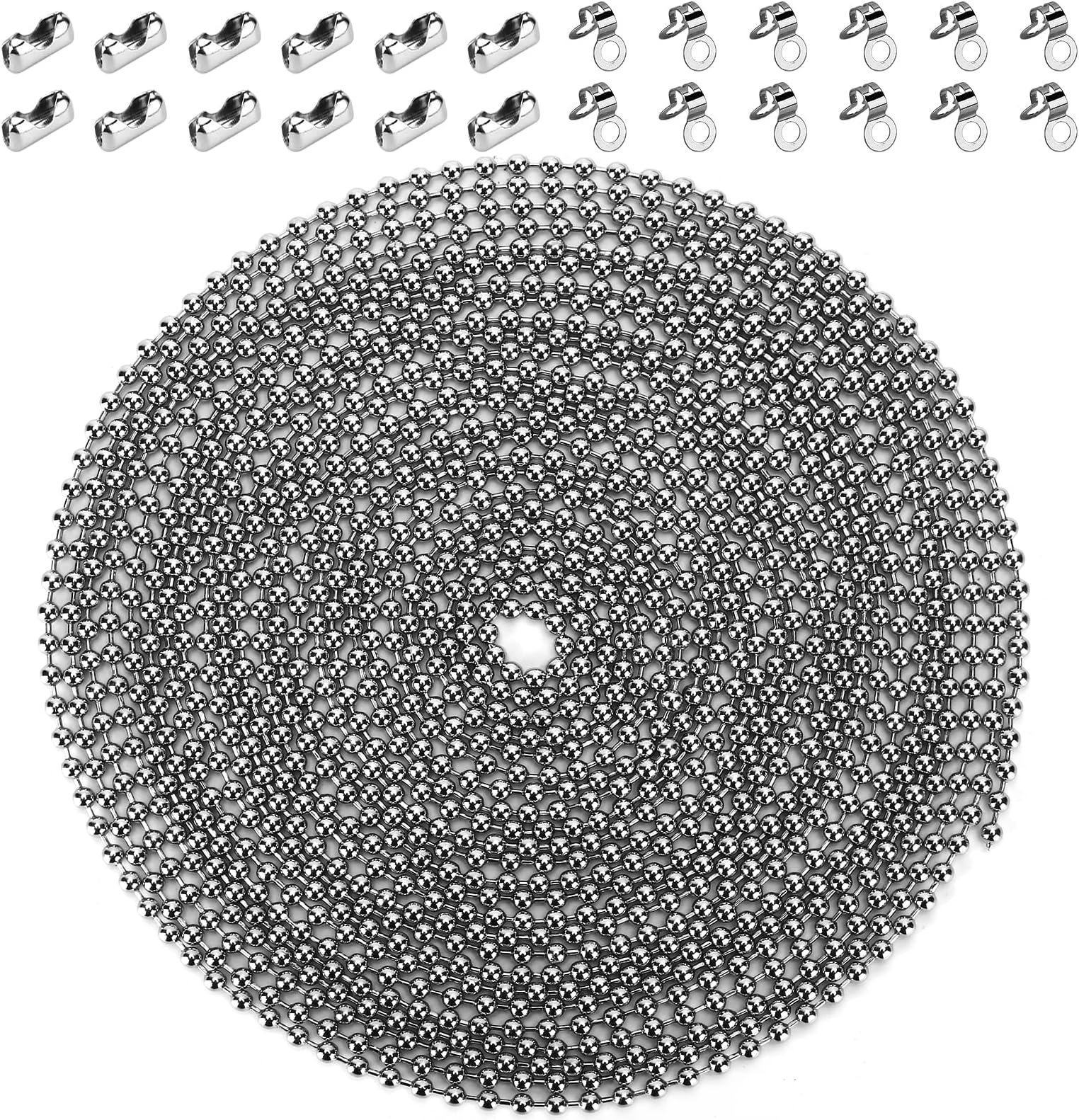 200 Inch Ceiling Fan Pull Chain, (Upgrade Rust Proof) 3.2mm Beaded Pull Chains Extension, Light Chain Pulls Extenders Great Pulling Force Stainless Steel with 24 Matching Connectors 2 Styles, By PSISO