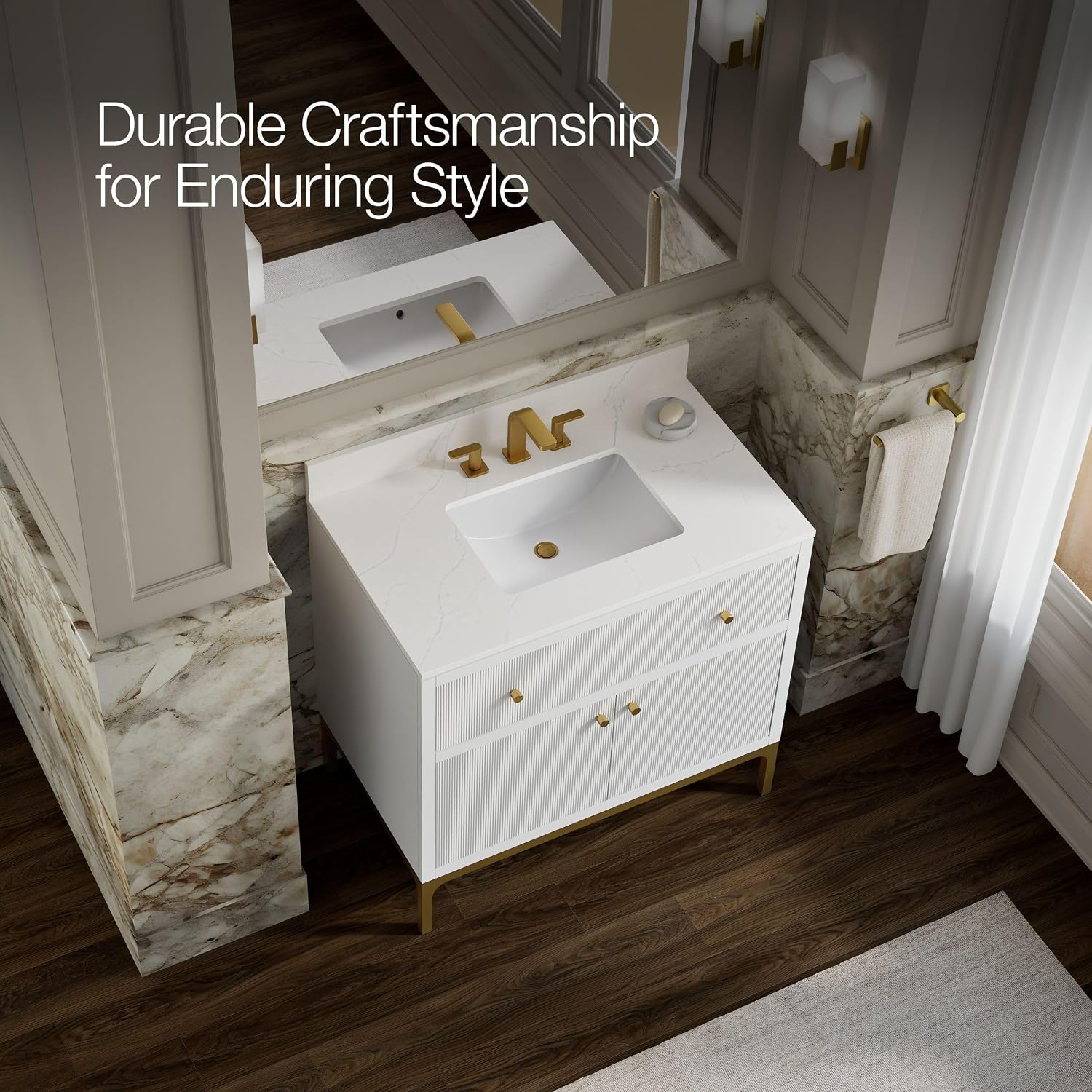 Kohler 32760-0 Calpa™ 36" Bathroom Vanity Cabinet with Sink and Quartz top, White
