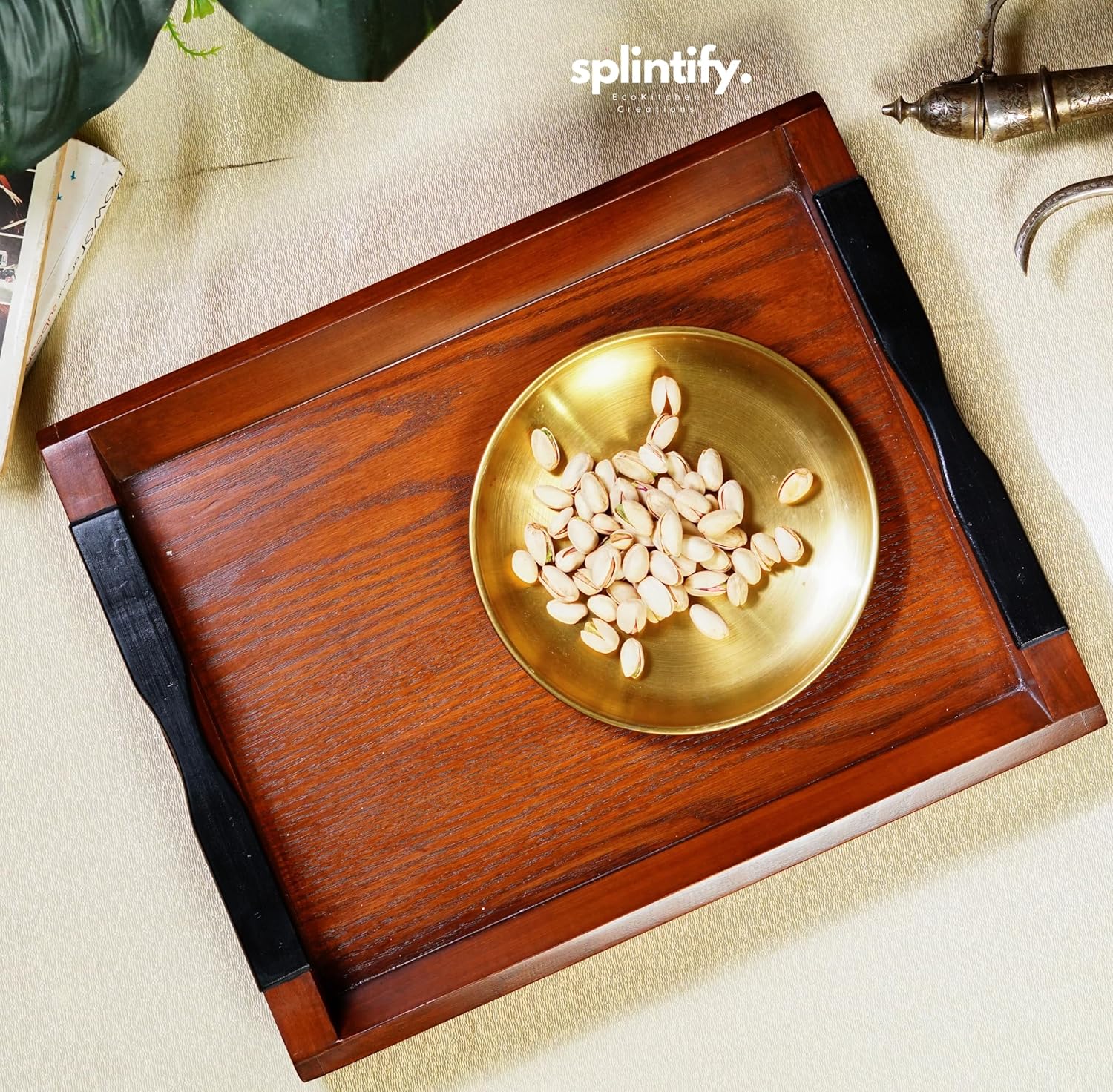 WoodPaw Wooden Serving Tray with Handles – Large Rustic Wood Ottoman Tray (17×13.5 in) for Coffee Table, Breakfast in Bed & Kitchen Décor