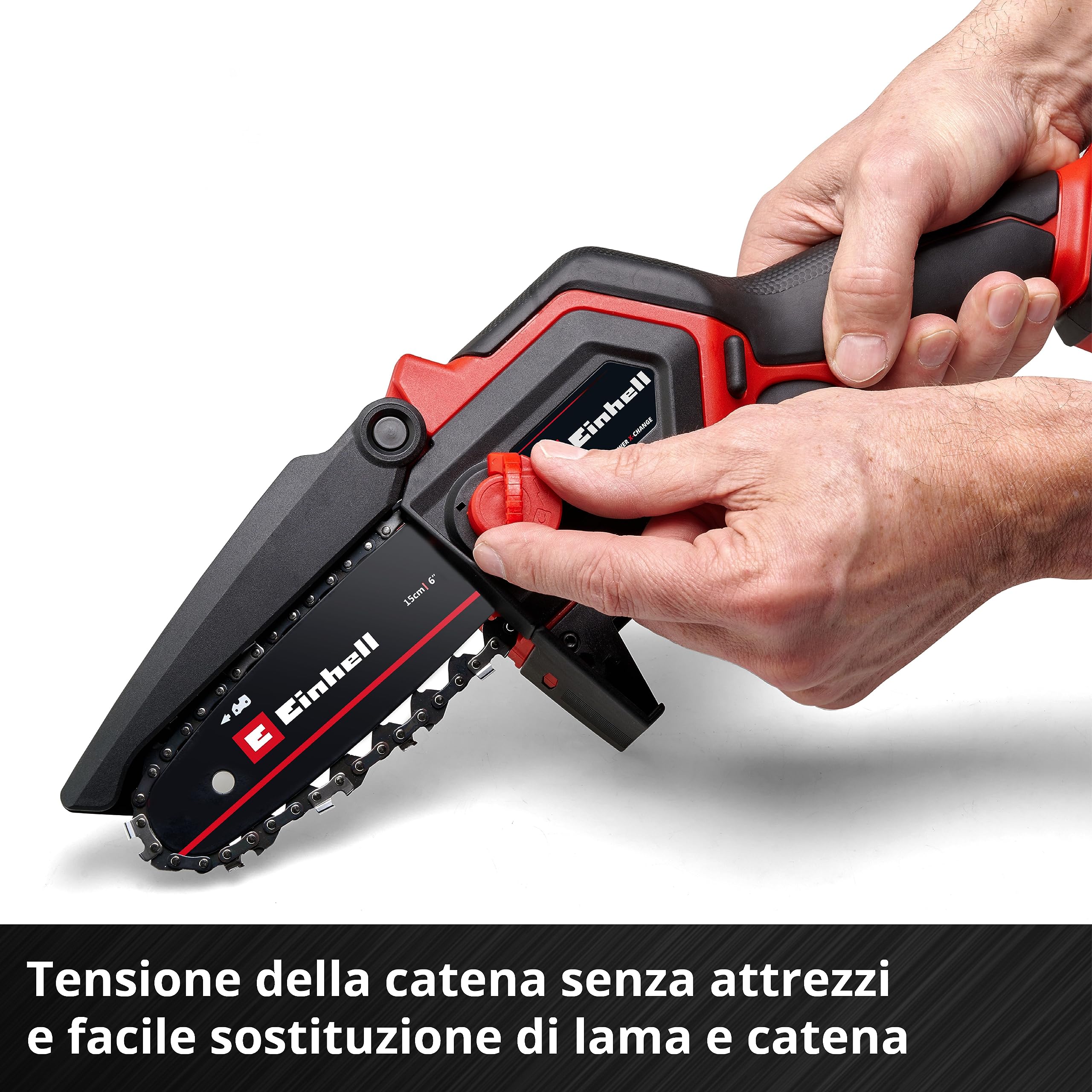 Einhell, motosega a batterie GE-PS 18/15 Li BL-Solo Power X-Change (18 V, brushless, lunghezza di taglio 12,5 cm, cambio lama e catena senza attrezzi, senza batteria)