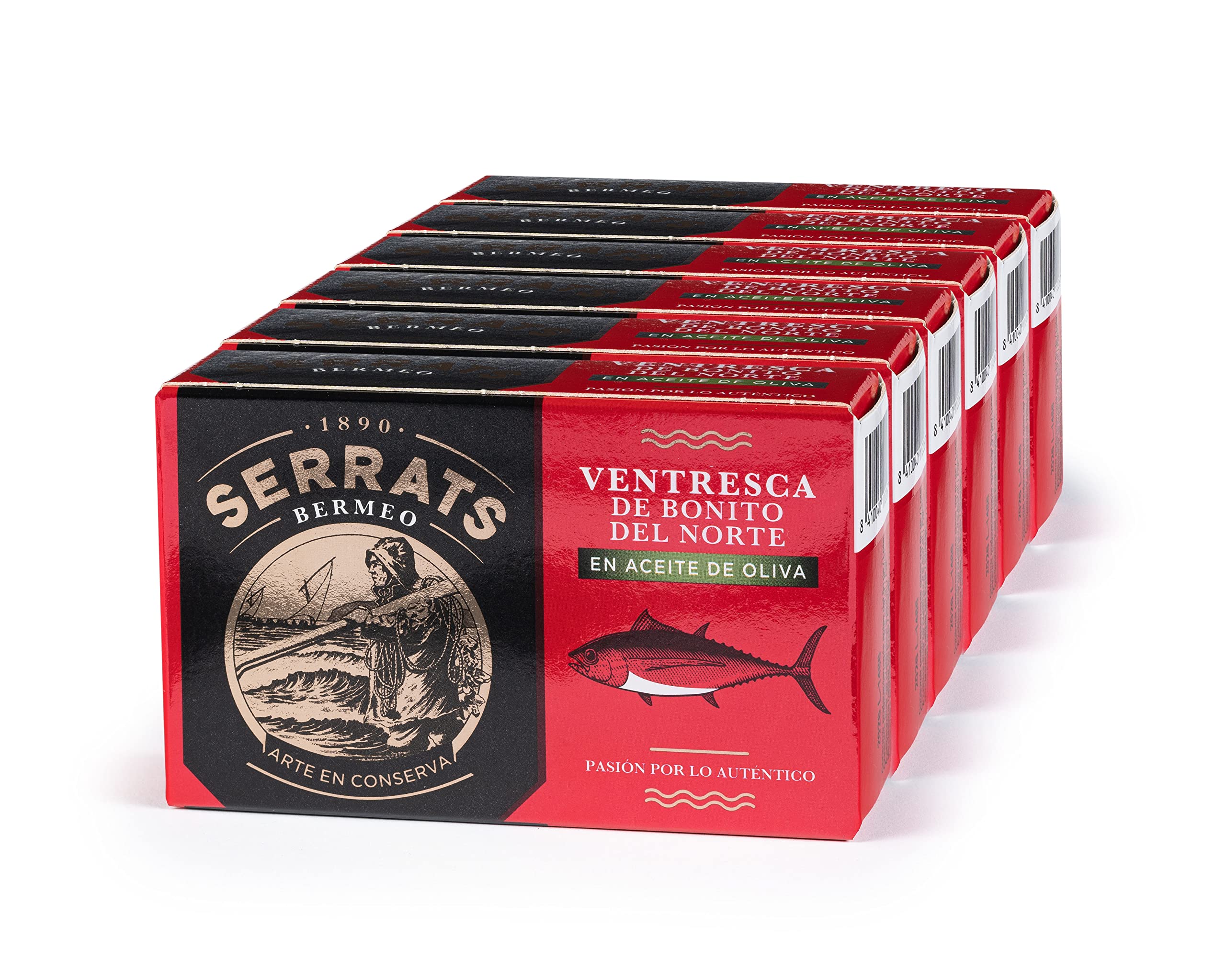 CONSERVAS SERRATS - Ventresca de Bonito del Norte del Cantábrico en Aceite de Oliva - 6 Latas x 115g (Total: 690g) - La Parte Más Jugosa y Sabrosa - Elaboración Artesanal desde 1890