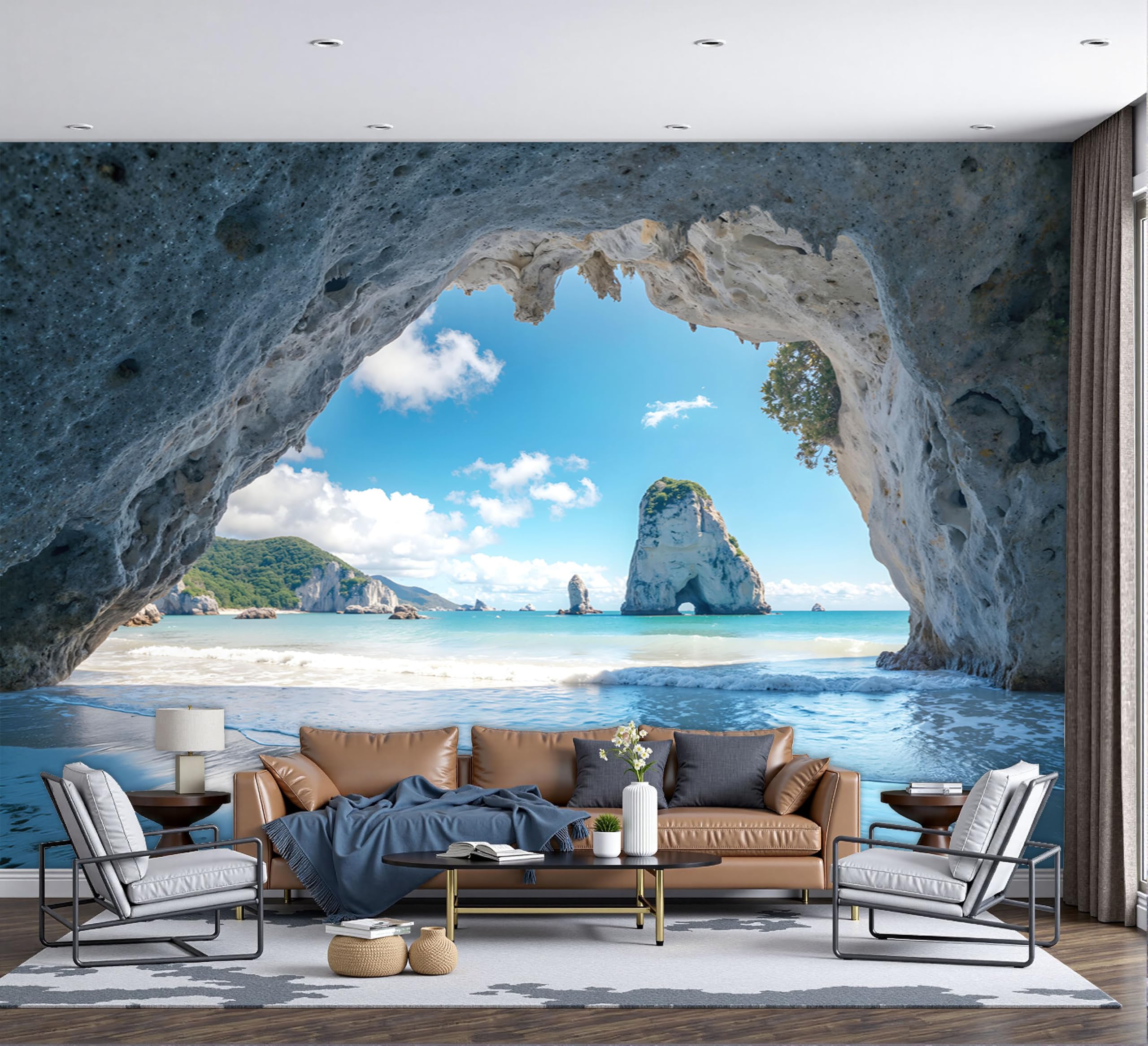 Papier Peint 3D Panoramique Paysage Marin en Soie pour Salon 400x280cm