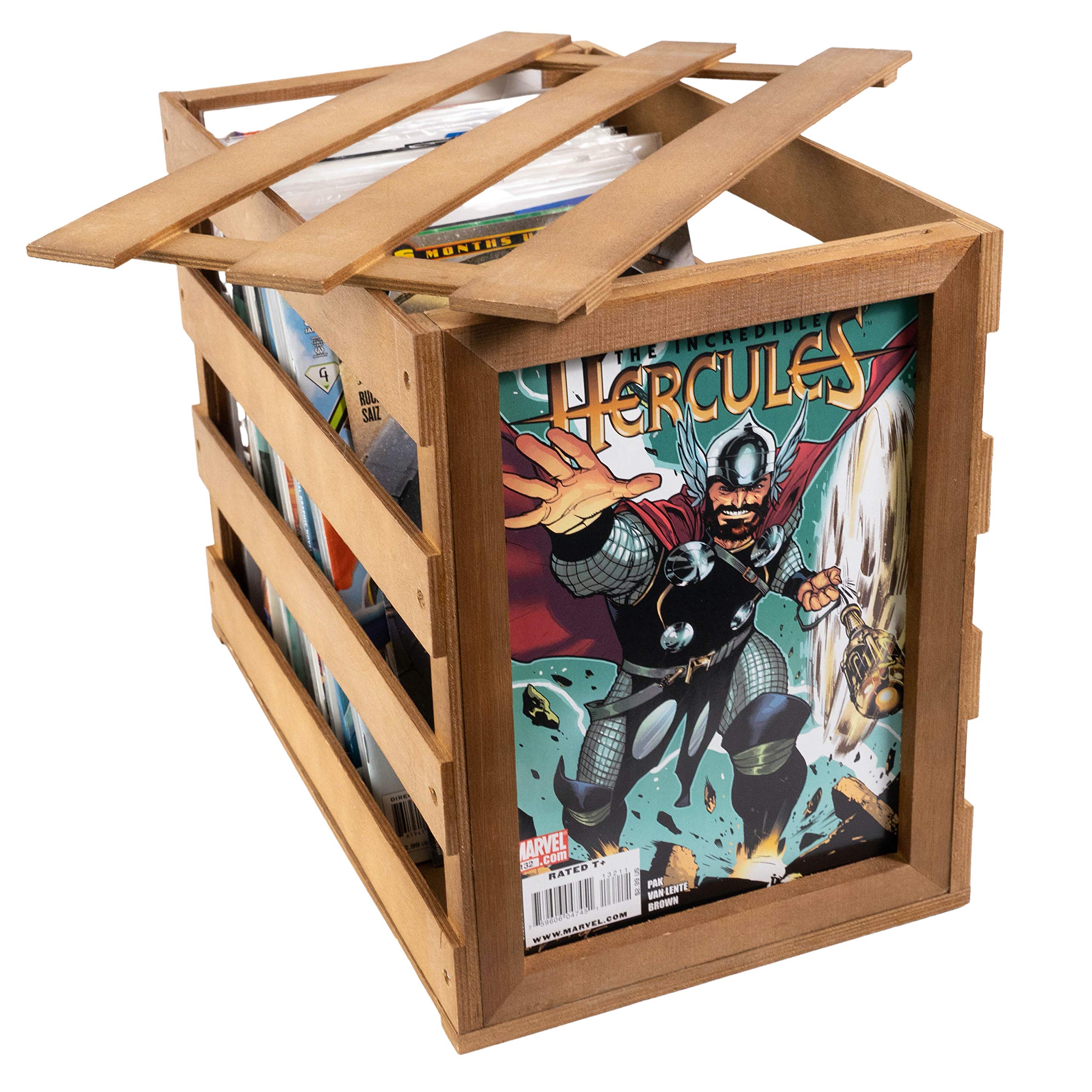 Wooden Comic Book Storage Box - Holds up to 170 Comic Books, Premium Wood Comic Book Bin, Includes a Comic Book Display Window, Easy to Assemble