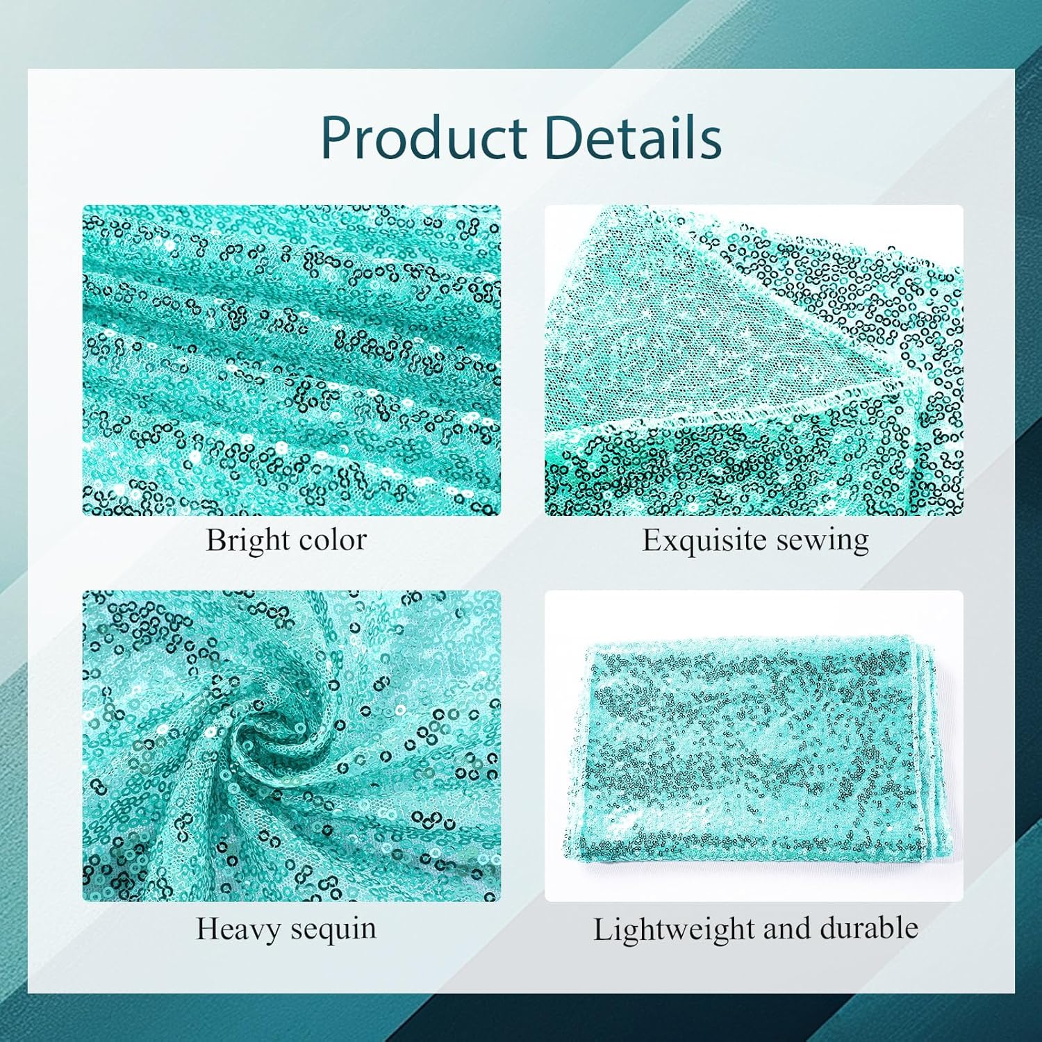Newwiee 54 Pcs Light Blue Sequin Chair Sashes and Table Runners, 48 Sequin Chair Bows, 6 Glitter Table Runners for Birthday Party Wedding Banquet Holiday Decorations
