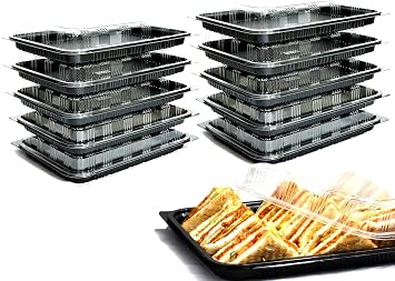 Pack of 10 Sandwich Platter Trays With lids - Reusable Plastic Catering Trays With Lids for Meal Prep, Cakes, Treats and Sandwiches 33.5cm x 24cm x 6cm