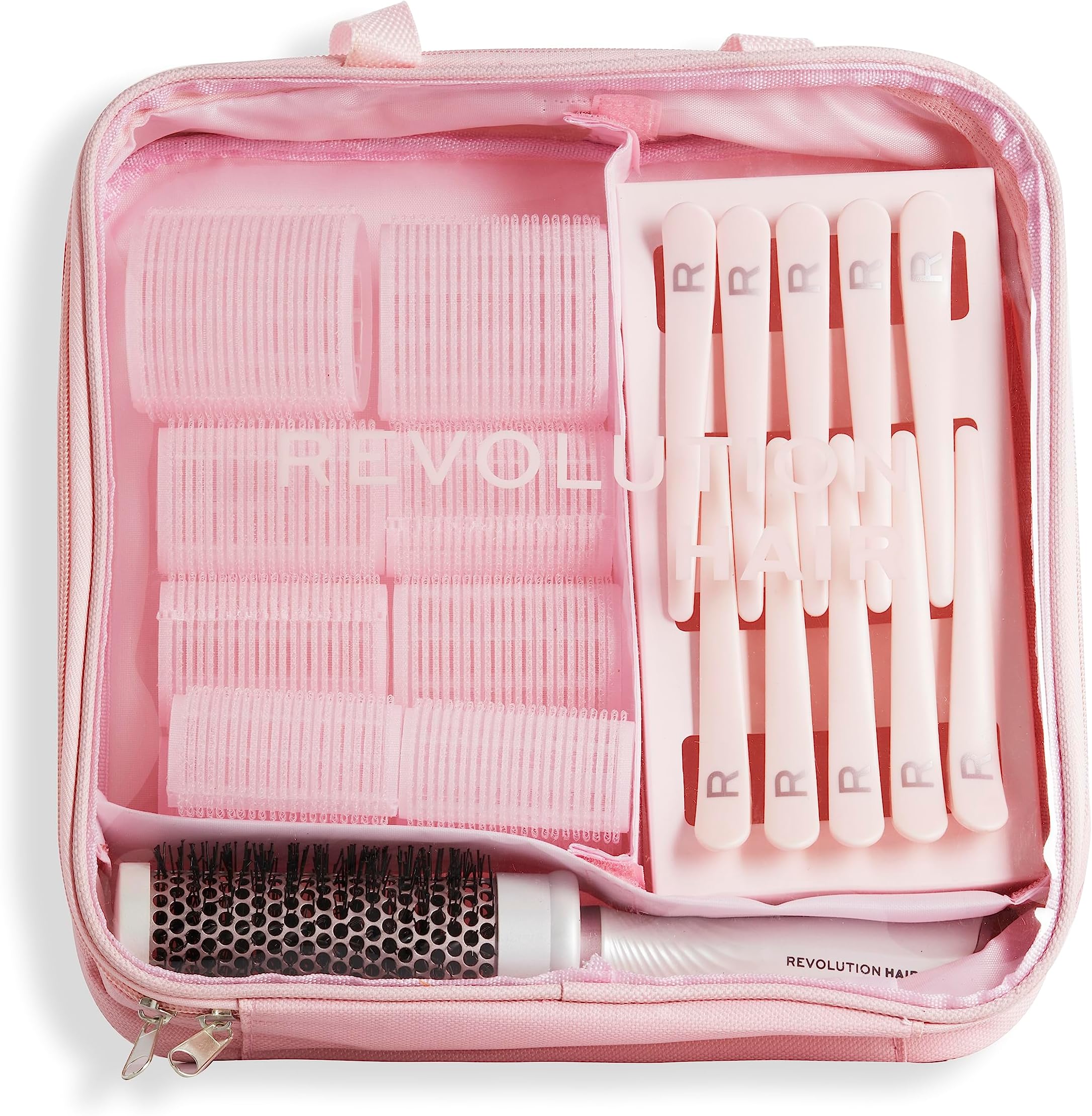 Revolution HaircareRevolution Hair Pack of 10 Mega Hair Roller Gift Set, Velcro Heatless Rollers, Styling Brush, Hair Clips and Bag Included