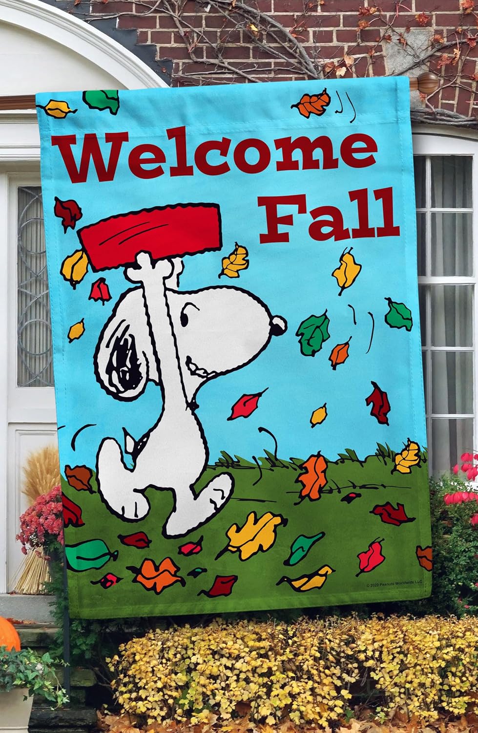 Flagology.com, Peanuts, Welcome Fall Snoopy – House Flag 28" x 40", Officially Licensed Peanuts, Fall