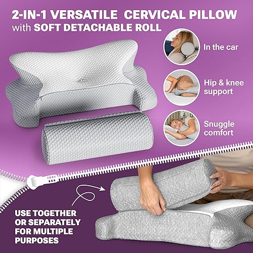 Miniatura 3 de Almohada cervical ortopédica ajustable para aliviar el dolor de cuello, almohada ergonómica de contorno de espuma viscoelástica para dormir de lado,