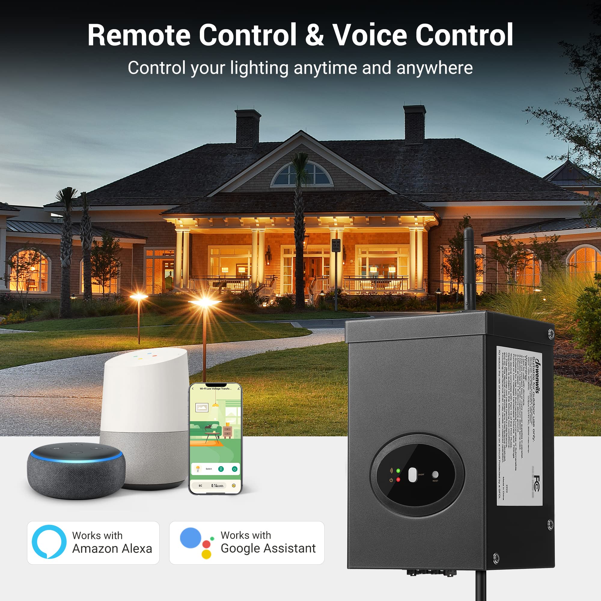 DEWENWILS 300W Smart Wi-Fi Low Voltage Transformer, Schedule and Timer, Compatible with Alexa and Google Home, 120V AC to 12V AC, Weatherproof for Landscaping Light, Spotlight, Pathway Light