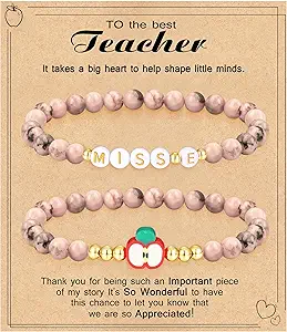 Teacher Appreciation Gifts for Women,Teacher Must Haves Initial Bracelet Mrs Miss End of Year Teacher Gifts Thank You for Helping Me Grow Music Math Science Teachers Bracelets Retirement 2 Set Jewelry