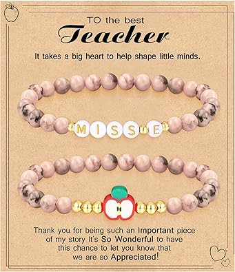 Teacher Appreciation Gifts for Women,Teacher Must Haves Initial Bracelet Mrs Miss End of Year Teacher Gifts Thank You for Helping Me Grow Music Math Science Teachers Bracelets Retirement 2 Set Jewelry