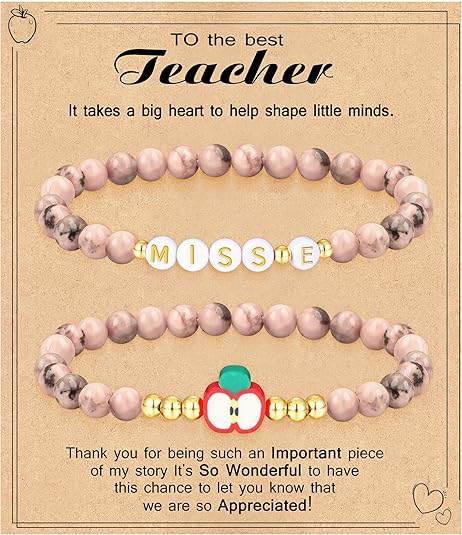 Teacher Appreciation Gifts for Women,Teacher Must Haves Initial Bracelet Mrs Miss End of Year Teacher Gifts Thank You for Helping Me Grow Music Math Science Teachers Bracelets Retirement 2 Set Jewelry