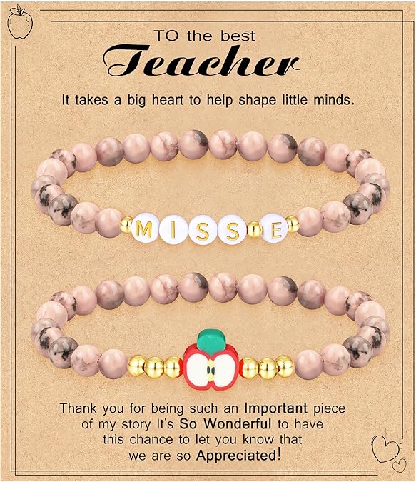 Teacher Appreciation Gifts for Women,Teacher Must Haves Initial Bracelet Mrs Miss End of Year Teacher Gifts Thank You for Helping Me Grow Music Math Science Teachers Bracelets Retirement 2 Set Jewelry