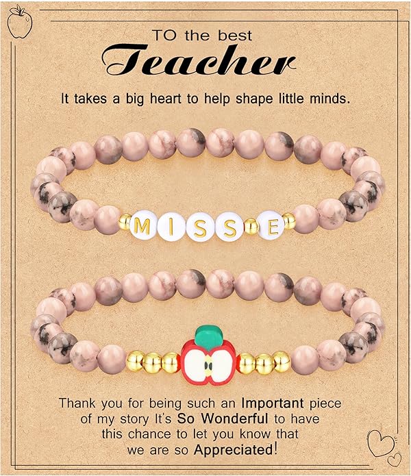 Teacher Appreciation Gifts for Women,Teacher Must Haves Initial Bracelet Mrs Miss End of Year Teacher Gifts Thank You for Helping Me Grow Music Math Science Teachers Bracelets Retirement 2 Set Jewelry