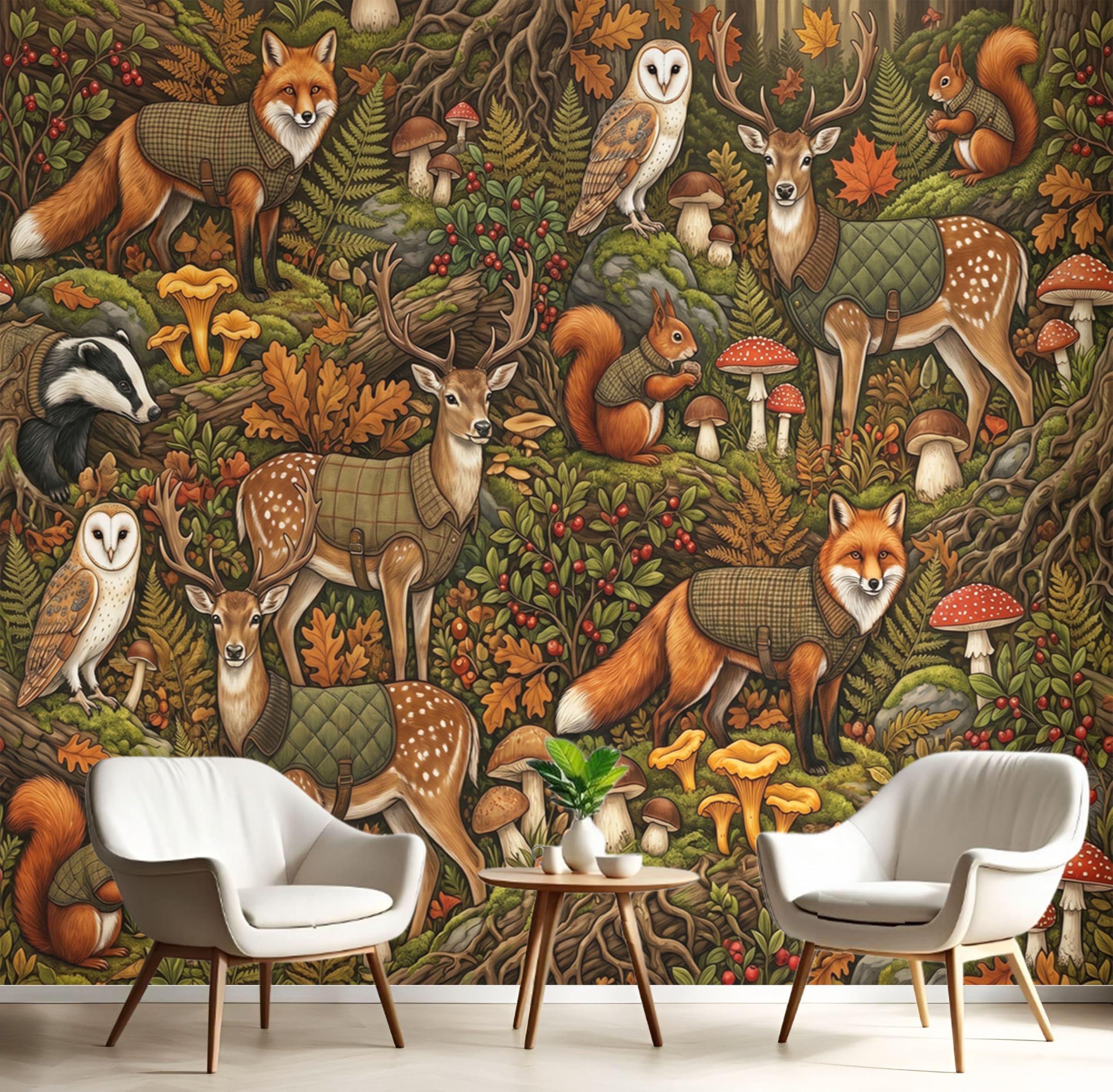 Papier peint panoramique animaux d'automne rétro pour masquer un mur nu
