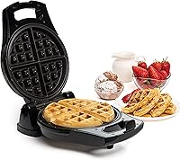 Moss & Stone Belgian Flip Waffle Maker - Compact 8-Inch Non-Stick Electric Waffle Iron with Adjustable Temperature, Black