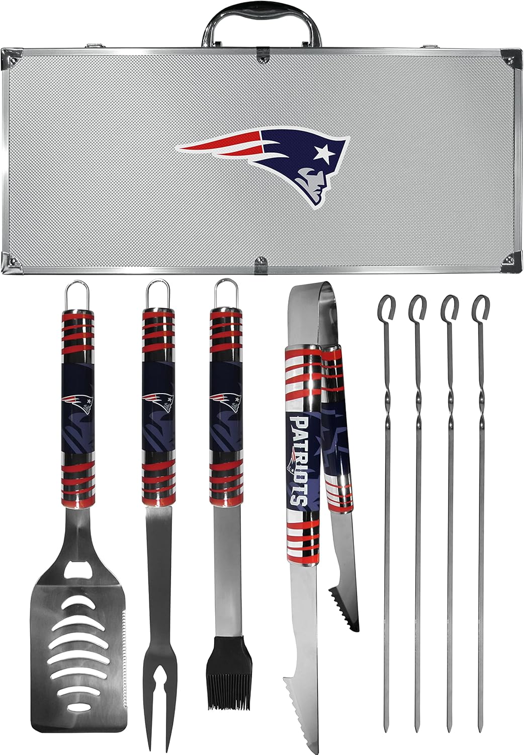 NFL Siskiyou Sports Fan Shop New England Patriots Steel Tailgater BBQ Set w/Case 8 piece Gray : Sports & Outdoors