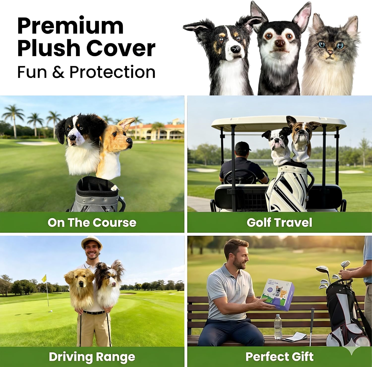 Dog Golf Club Head Covers - Funny Animal Headcovers for Clubs with Plush Protection for Drivers & Woods | Golf Gifts for Men Women Dog Lovers (Corgi-Themed Golf Gear)