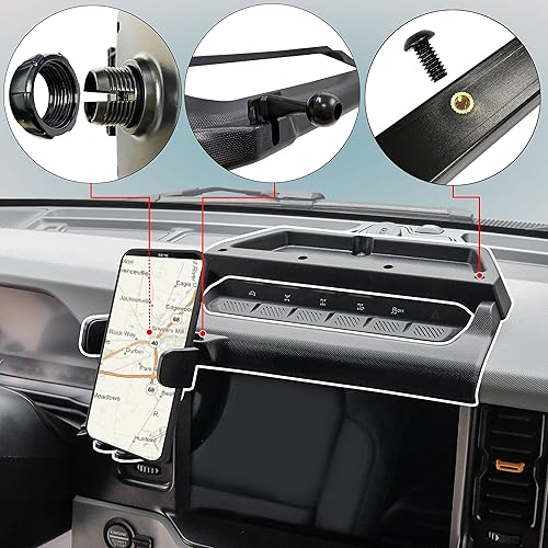 Miniatura 3 de KEWISAUTO Soporte de teléfono para tablero de instrumentos Bronco 2021-2023, bandeja de almacenamiento de consola central ajustable, soporte para