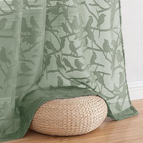 Vista 66 de OVZME - Anji Cortinas semitraslúcidas de gasa, ligeras, vaporosas, privacidad, textura, bolsillo barra doble, pájaros recortados, dormitorio, sala