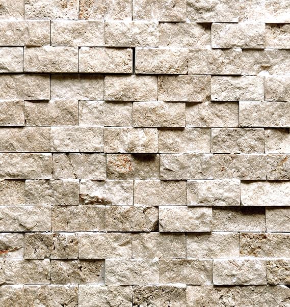 SquarefeetDepot 1x2 Walnut Travertine Splitface Finish Mosaic Backsplash Wall Tile