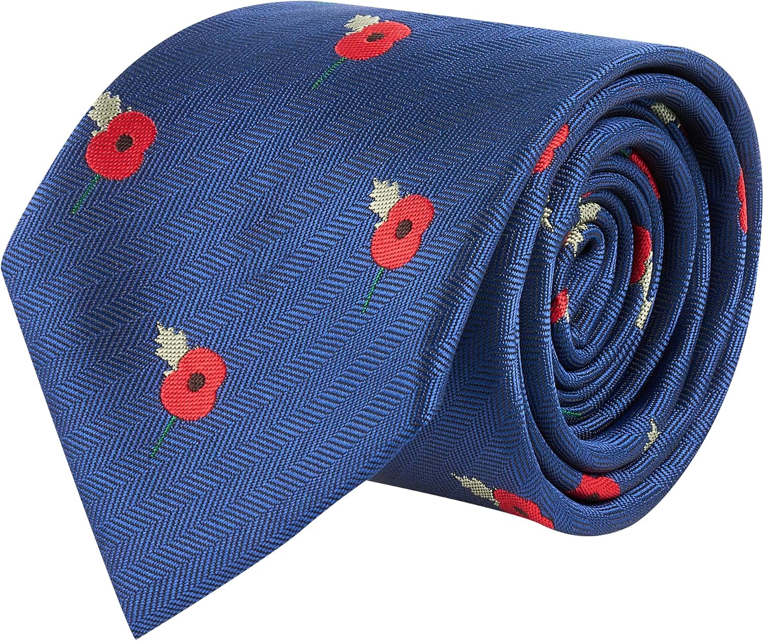King & Priory Poppy Navy Blue Herringbone Embroidered Tie