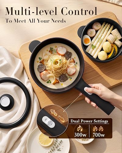 DEZIN Cuisinière électrique, sauteuse antiadhésive de 2 L, mini casserole pour steak, œuf, riz frit, ramen, flocons d'avoine, soupe avec réglage de la puissance, essentiel pour dortoir universitaire - 6