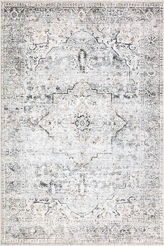 Miniatura 3 de Bloom Rugs Caria - Alfombra persa tradicional lavable, antideslizante, de 3.9 x 5.9 ft, color marfilgriscaramelo, para sala de estar, dormitorio,