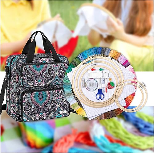 Miniatura 7 de LoDrid Kit de iniciación de bordado con bolsa de almacenamiento, kits de punto de cruz, herramientas con estuche para principiantes, adultos,