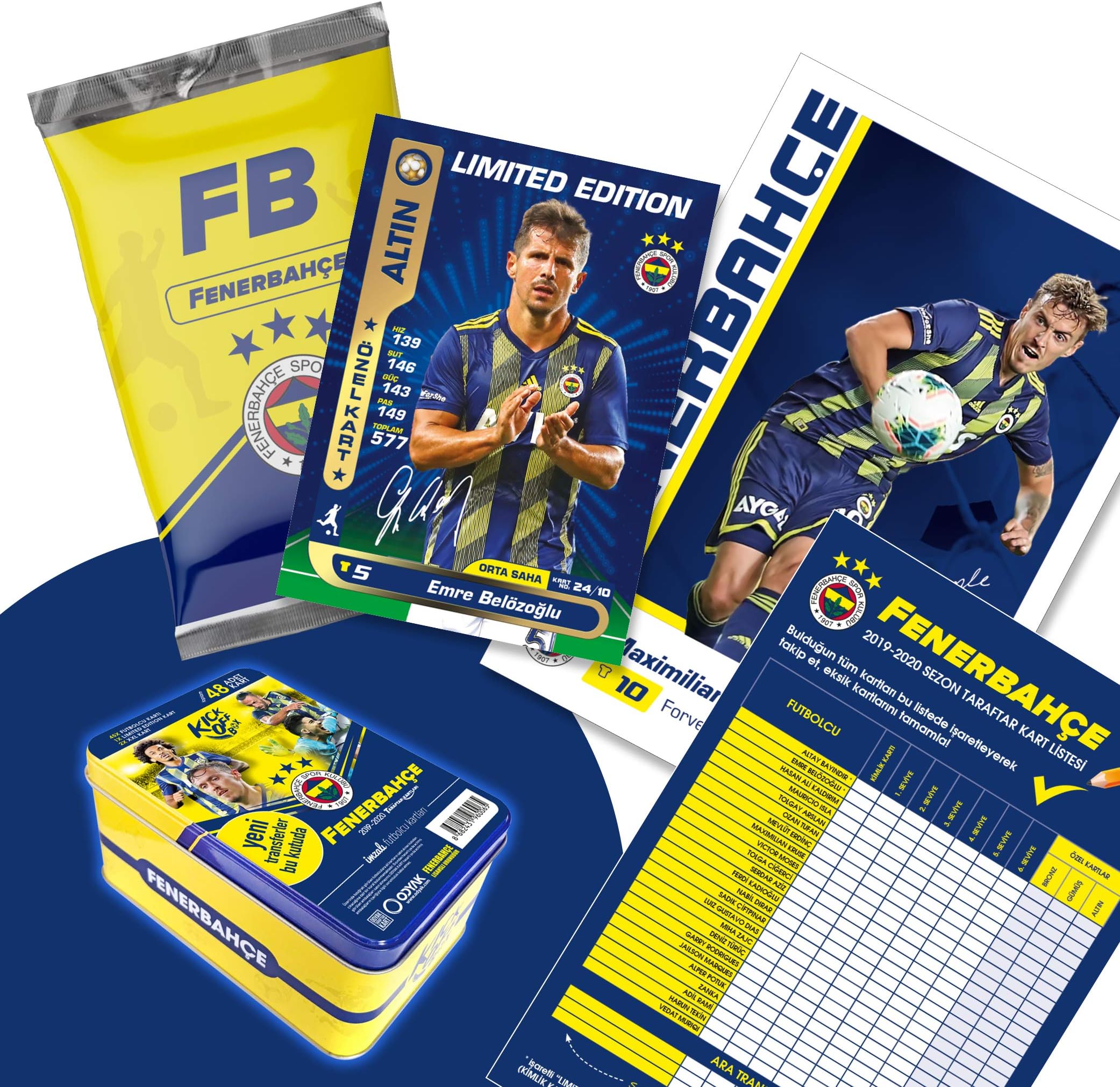 Fenerbahce Istanbul Original Licensed 48 Player Cards Trading Cards with Original Packaging Autographs Football Cards Season 2019/20 Fan Item Set with Gift Box FB