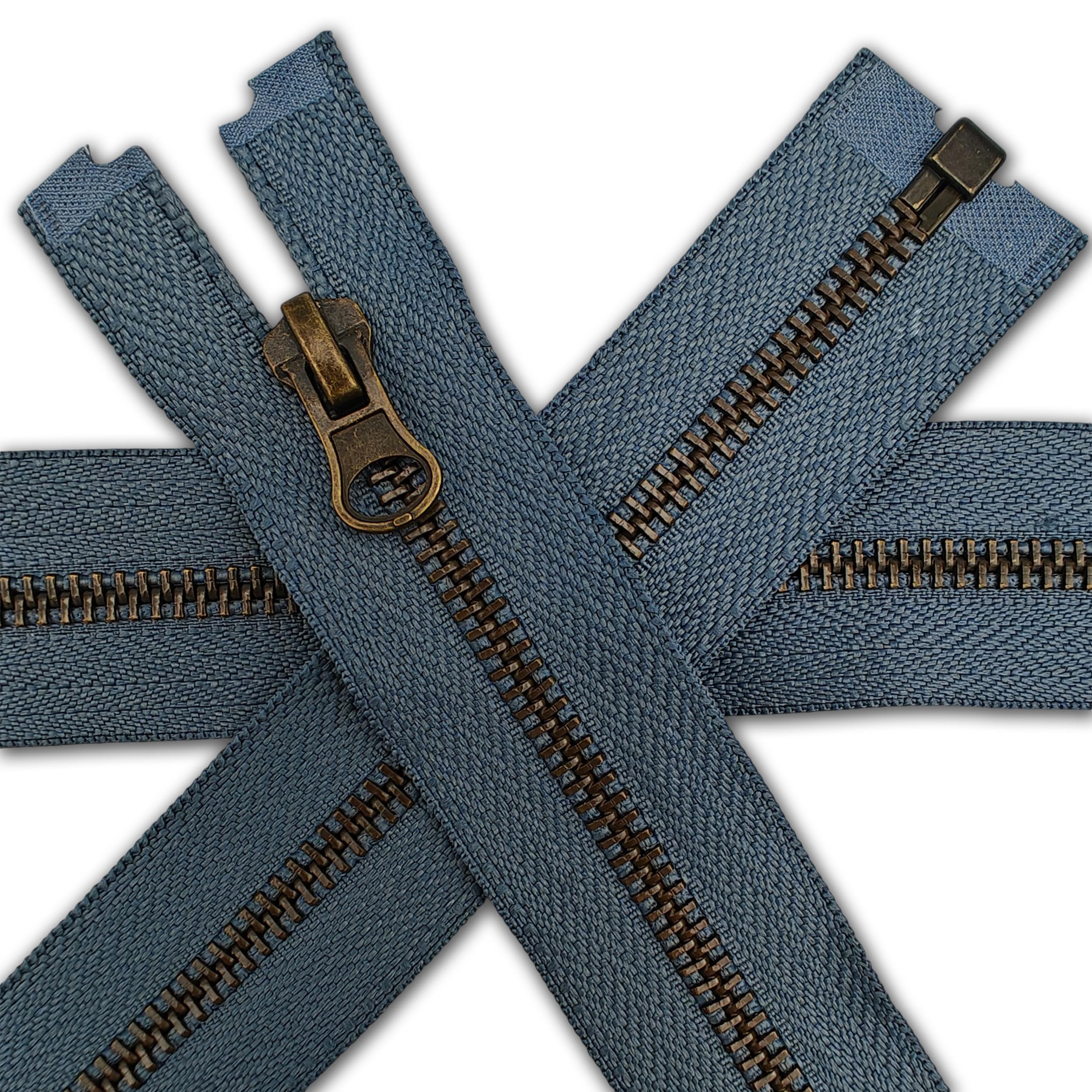 Zips & Bobs Grey 1Pc Antique Brass Zip 40Cm (15.7'') Open-End Fastener For Jackets Fleeces Heavy Duty Zipper With Metal Teeth Size #5 Single Puller (Grey)