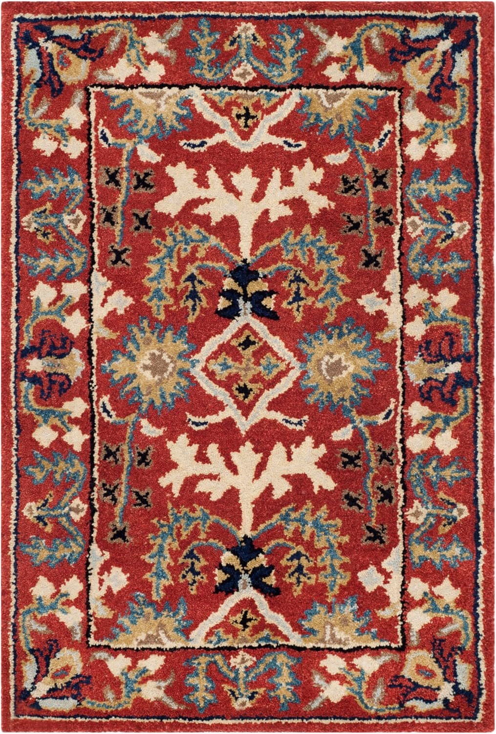 SAFAVIEH Antiquity Collection Accent Rug - 2'3" x 4', Red & Multi, Handmade Traditional Oriental Wool, Ideal for High Traffic Areas in Entryway, Living Room, Bedroom (AT64A)