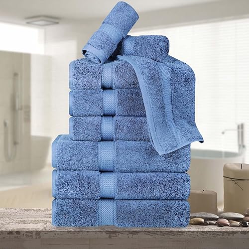 Vista 1062 de SUPERIOR - Juego de toallas de algodón egipcio de 28.22 oz/m², incluye 2 toallas de baño, 2 toallas de mano, 2 toallas para la cara, artículos