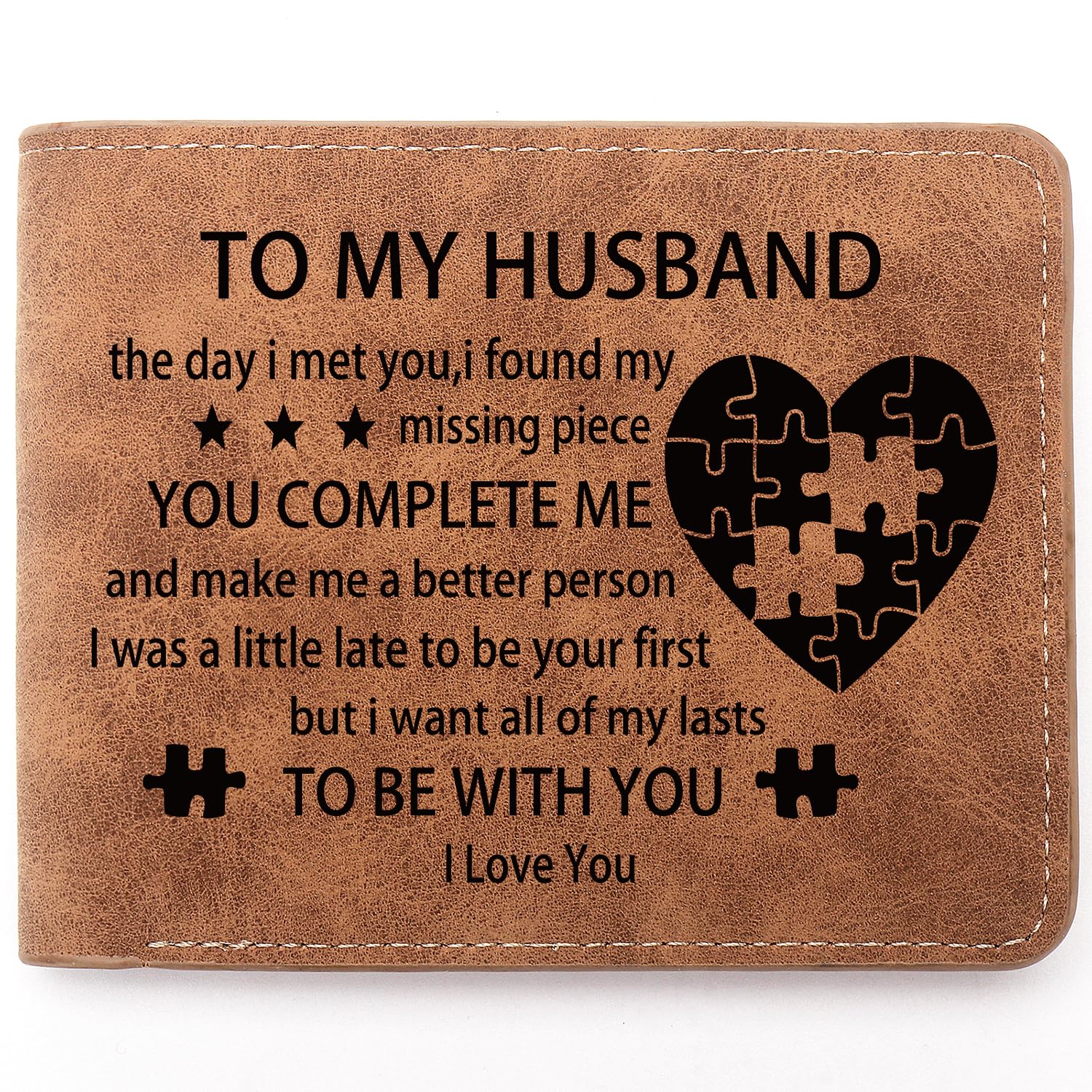 THTCSQ Leather Wallet for Man - Engraved Personalized Wallet for Husband - Fathers Day, Anniversary, Wedding, Birthday & Valentine's Day Gifts