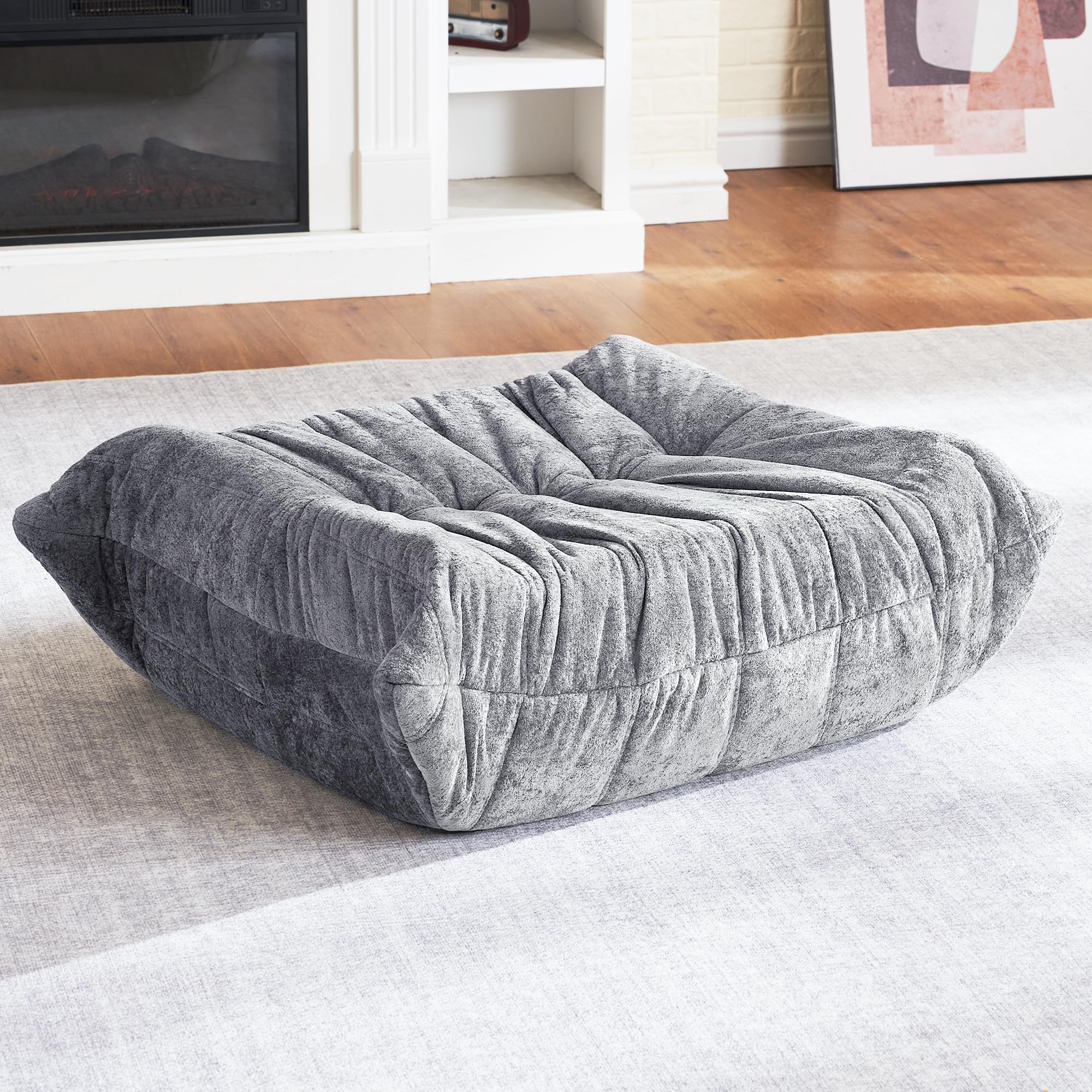 HABUTWAY Bean Bag Ottoman,Memory Foam Foot Rest,Ottoman,Light Grey