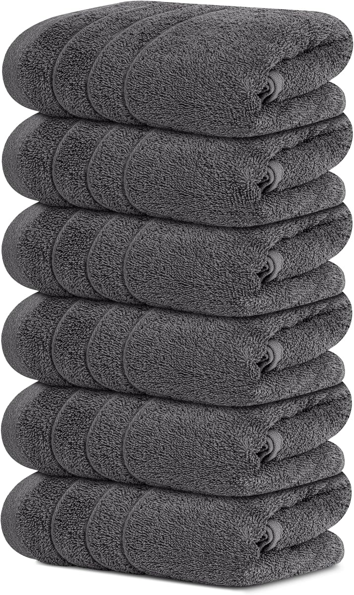 Tens Towels 6 Piece Hand Towels Set 16 x 28 Inches, Dark Grey | 100% Cotton, Lighter Weight, Quick to Dry, 16 x 28 Inches, Super Soft & Absorbent, Perfect for Bathroom & Kitchen