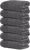 TensTowels Pack of 6 Dark Grey 100% Cotton Hand Towels - Super Soft, Ultra Absorbent, Quick Dry, Lightweight 16x28" for Bath & Kitchen