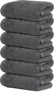 TensTowels Pack of 6 Dark Grey 100% Cotton Hand Towels - Super Soft, Ultra Absorbent, Quick Dry, Lightweight 16x28" for Bath & Kitchen