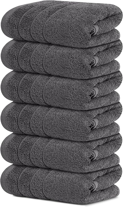 Tens Towels 6 Piece Hand Towels Set 16 x 28 Inches, Dark Grey | 100% Cotton, Lighter Weight, Quick to Dry, 16 x 28 Inches, Super Soft & Absorbent, Perfect for Bathroom & Kitchen