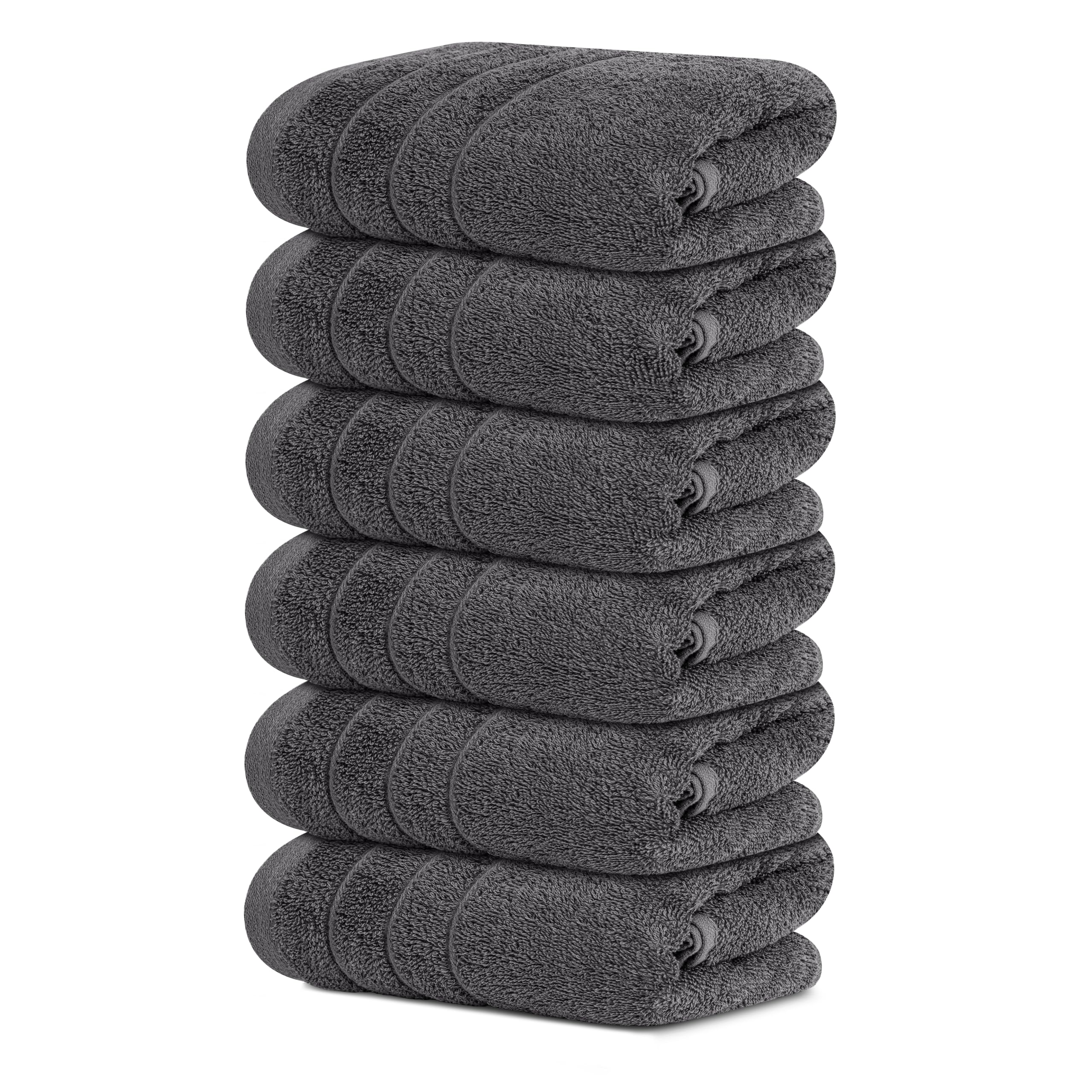 Tens Towels Pack of 6 Hand Towels, 100% Cotton, Lighter Weight, Quick to Dry, 16 x 28 Inches, Super Soft & Absorbent, Perfect for Bathroom & Kitchen, Dark Grey