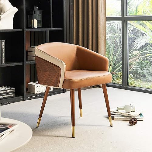 Miniatura 87 de ARTPLAN Uphoolsted - Silla de comedor moderna de mediados de siglo, piel sintética con nogal, silla con brazo acentuado, silla de estar con pies de