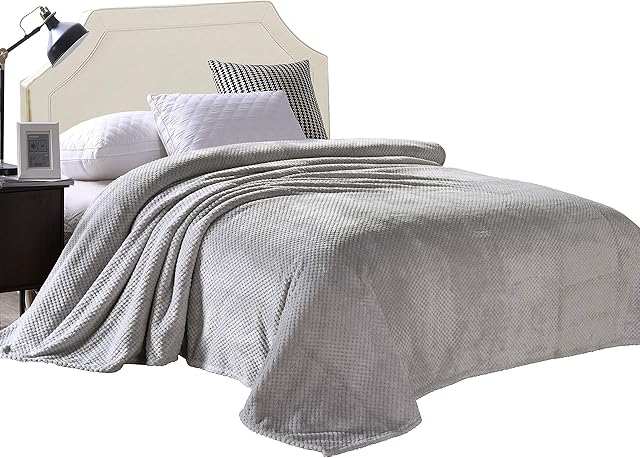 Exclusivo Mezcla Double Size Flannel Bed Blanket, 230x168 CM Soft Waffle Fleece Blanket, Velvet Plush Blankets as Bedspread/Coverlet/Bed Cover, Light Grey Blanket