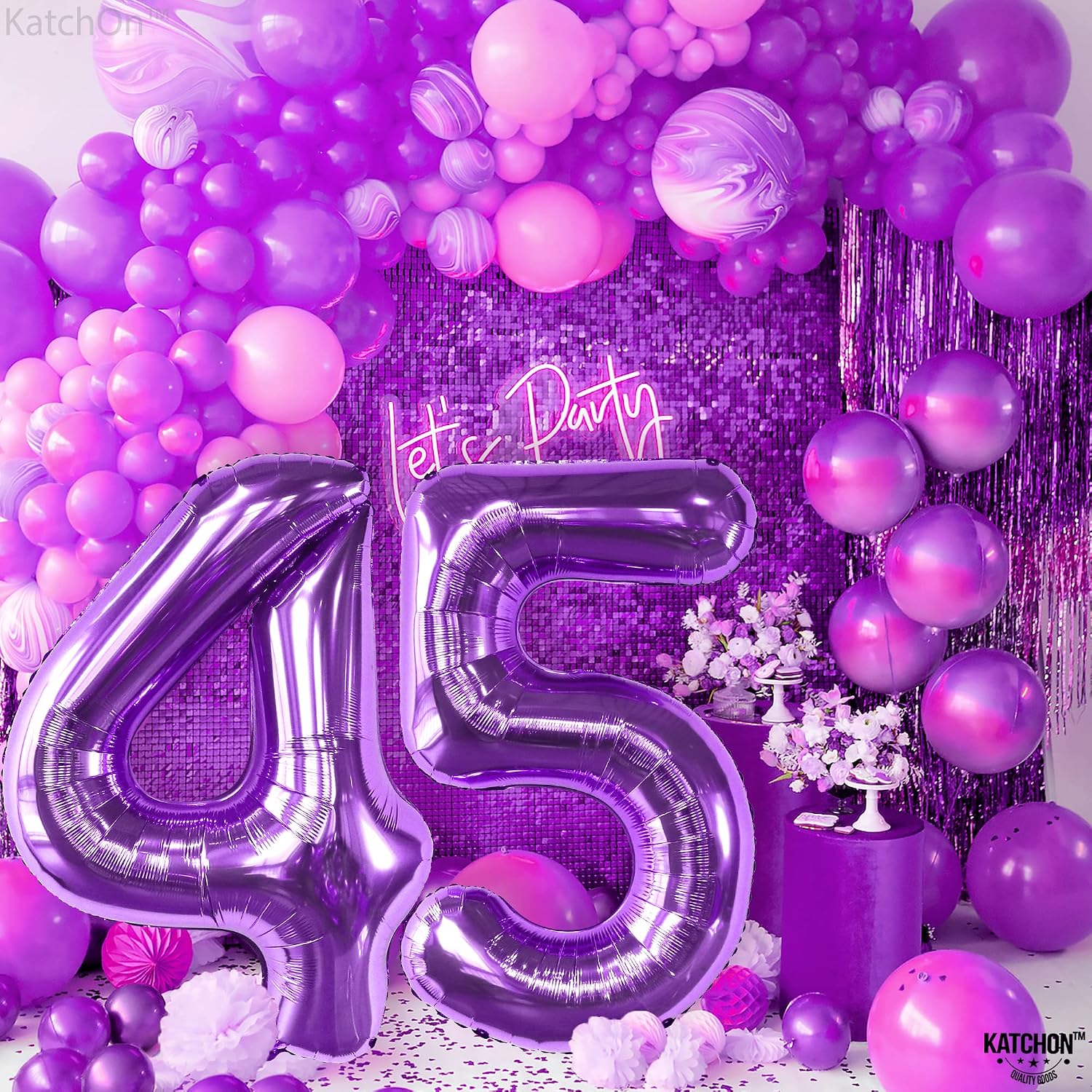 KatchOn, Giant 45 Balloon Number Purple - 40 Inch | 45 birthday balloons for women| 45 Number Balloons Purple for Girl 45th Birthday Party | 45 Balloon Purple for 45 Birthday Decorations for Women