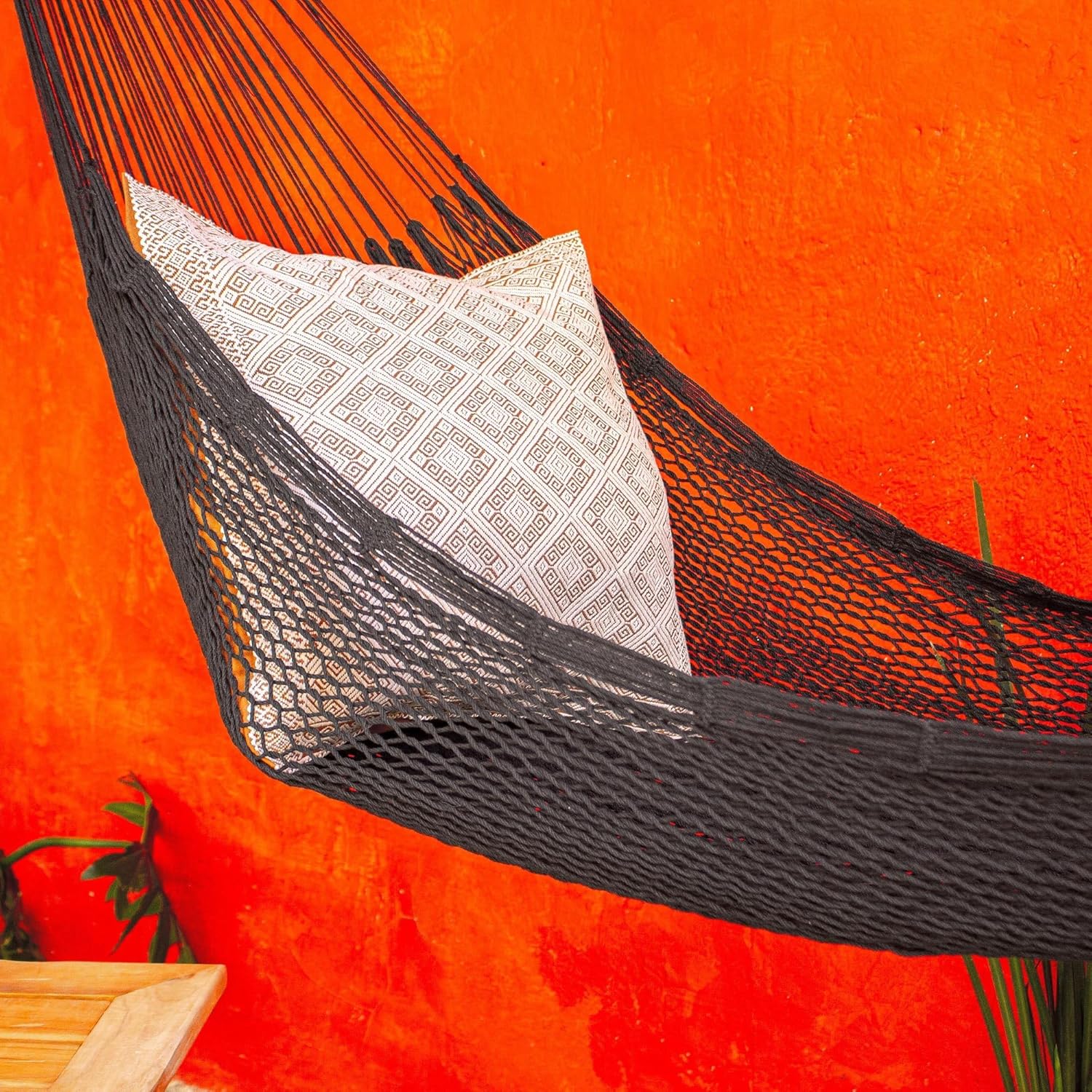 NOVICA Artisan Handwoven Cotton Rope Hammock Black Double Mexico Solid 'Uxmal Black' (Double)