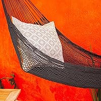 Vista 2 de NOVICA Hamaca artesanal de cuerda de algodón tejida a mano, color negro, doble México, sólido, 'Uxmal Black' (doble)
