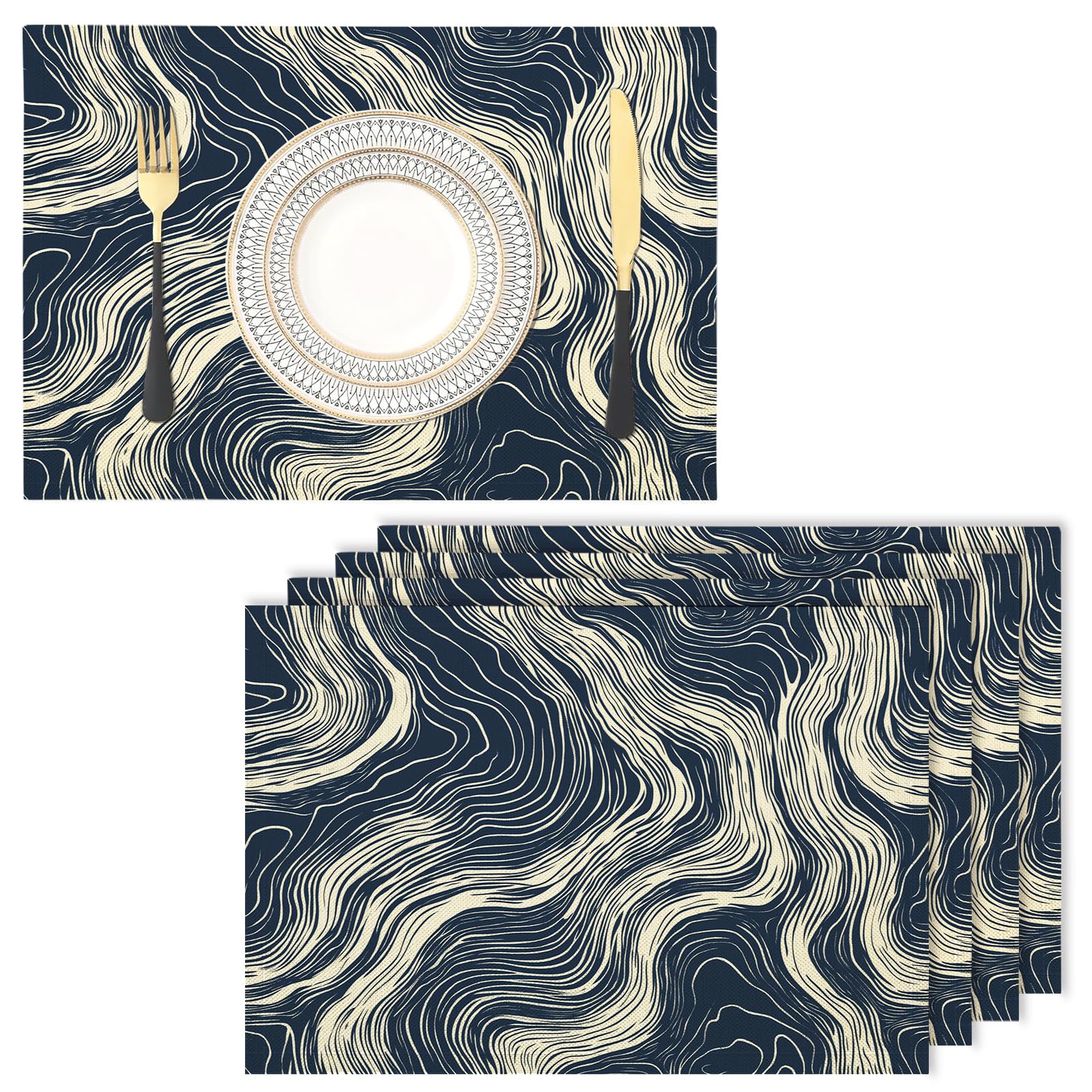 Set de table en tissu lin coton bleu foncé avec doublure élégante pour table de fête chic
