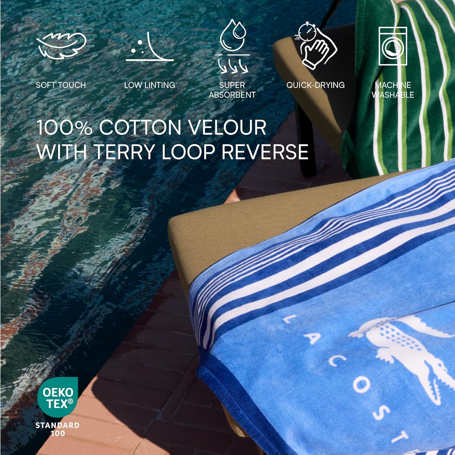 Lacoste 100% Cotton Large Beach Towel, Ultra-Absorbent & Fast-Drying, Machine Washable, Palm Tree Beach, 36" W x 72" L - Image 4