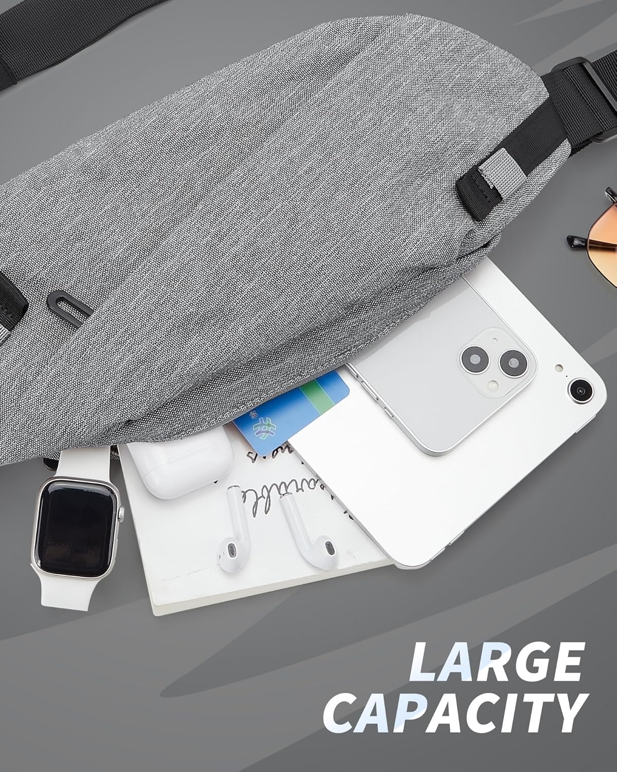 Fanny Pack for Mens Crossbody Bag, Sling Bag for Women Waist Packs Anti Theft Cross Body Belt Bags with Adjustable Strap for Running Sports Hiking Cycling Travel Walking - Grey - Image 7